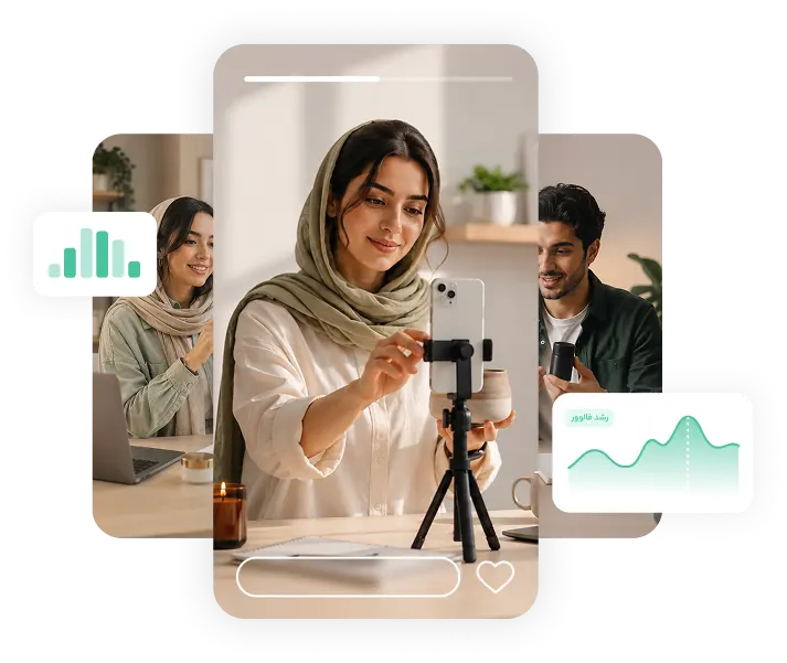 کریتور در حال فیلمبرداری و تولید محتوای میهن‌شاپ